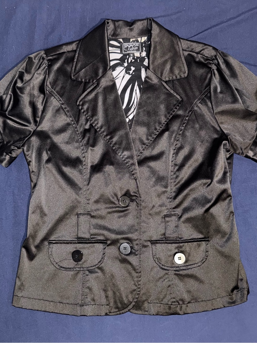 Ashley By 26 International Black Satin Short Sleeve Blazer